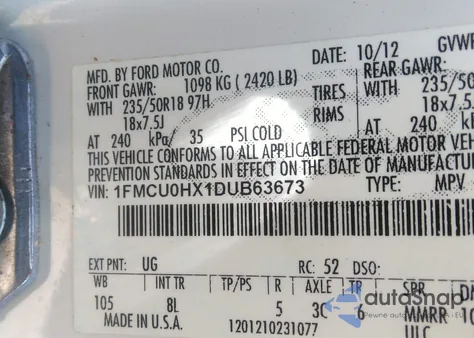 2013 Ford Escape Sel from USA, damaged, VIN 1FMCU0HX1DUB63673